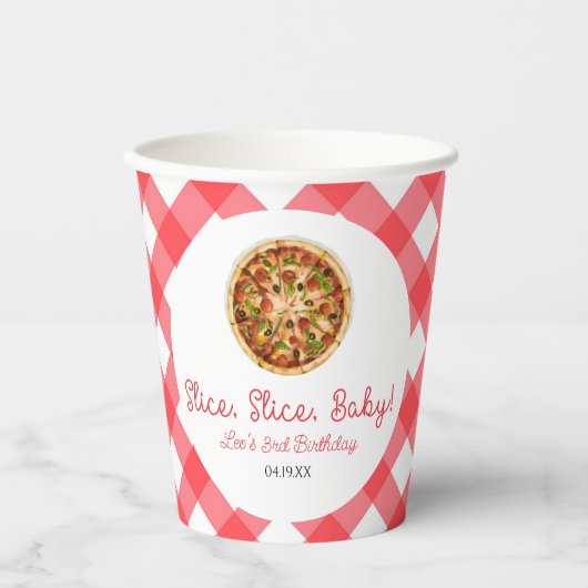Slice, Slice, Baby! Pizza Verjaardagsfeestje Papieren Bekers (Voorkant)