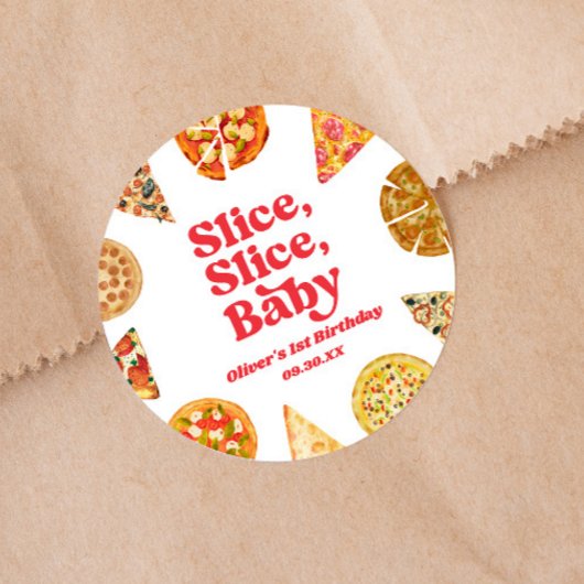 Slice, Slice, Baby! Pizza Verjaardagsfeestje Ronde Sticker