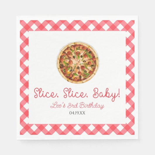 Slice, Slice, Baby! Pizza Verjaardagsfeestje Servet (Voorkant)