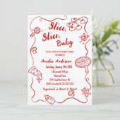 Slice Slice Baby | Red Doodle Pizza Baby Shower Kaart (Staand voorkant)