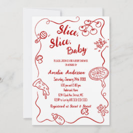 Slice Slice Baby | Rode Doodle Pizza Baby Shower Kaart
