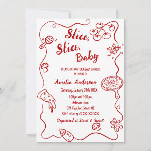 Slice Slice Baby Rode Doodle Pizza Baby Shower Kaart