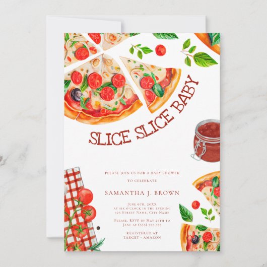 Slice Slice Baby Trendy Pizza Baby shower Kaart (Voorkant)