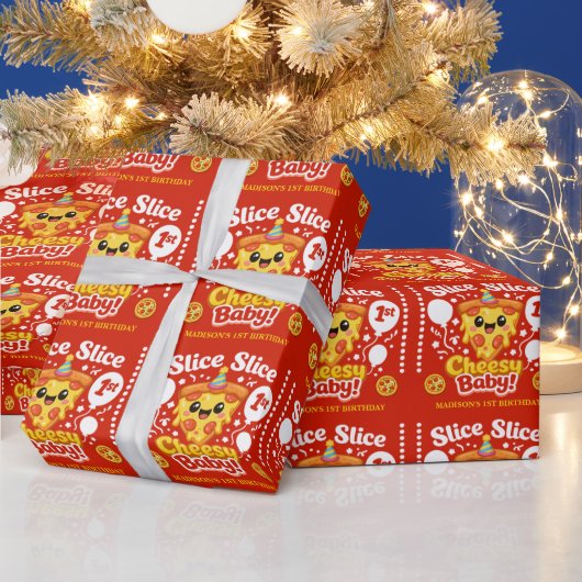 Slice Slice Cheesy Baby Pizza 1st Birthday Cadeaupapier (Feestdagen)