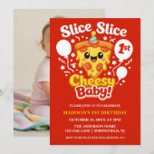 Slice Slice Cheesy Baby Pizza 1st Birthday Digital Kaart (Voorkant / Achterkant)