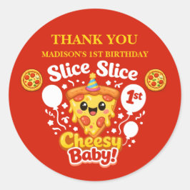 Slice Slice Cheesy Baby Pizza 1st Birthday Favor Ronde Sticker