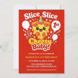 Slice Slice Cheesy Baby Pizza 1st Birthday Kaart