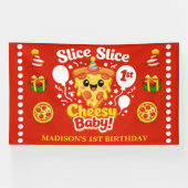 Slice Slice Cheesy Baby Pizza 1st Birthday Large Spandoek (Horizontaal)
