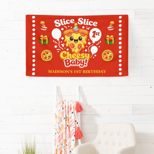 Slice Slice Cheesy Baby Pizza 1st Birthday Medium Spandoek (Insitu)