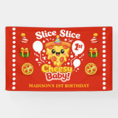 Slice Slice Cheesy Baby Pizza 1st Birthday Medium Spandoek (Horizontaal)