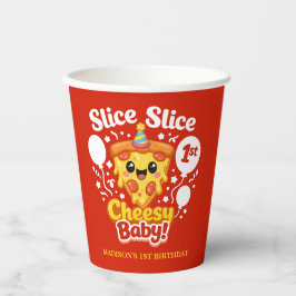 Slice Slice Cheesy Baby Pizza 1st Birthday Papieren Bekers