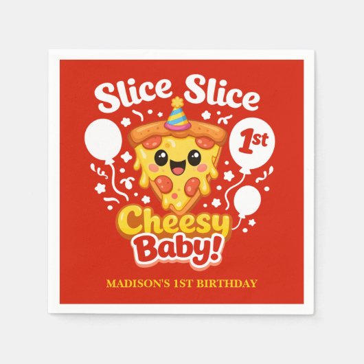 Slice Slice Cheesy Baby Pizza 1st Birthday Servet (Voorkant)