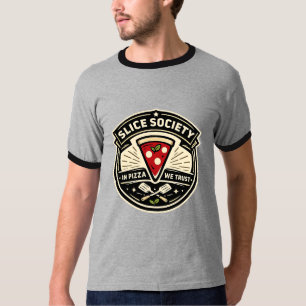 Slice Society Vintage Pizza Badge Streetwear T-Shi T-shirt