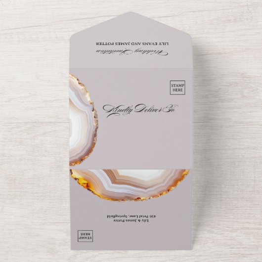 Sliced Agate Abstract Wedding All In One Uitnodiging (Buitenkant)