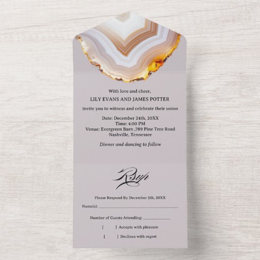 Sliced Agate Abstract Wedding  All In One Uitnodiging (Binnen)