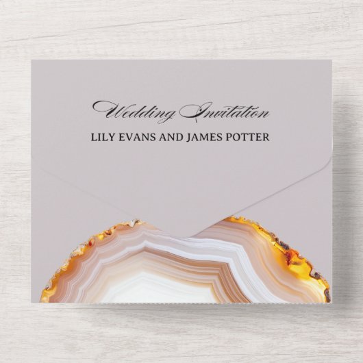 Sliced Agate Abstract Wedding  All In One Uitnodiging (Achterkant)