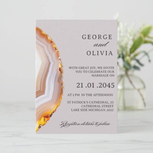 Sliced Agate Abstract Wedding Kaart (Staand voorkant)