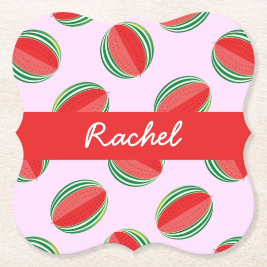 Sliced watermelon pattern on pink kartonnen onderzetters (Voorkant)