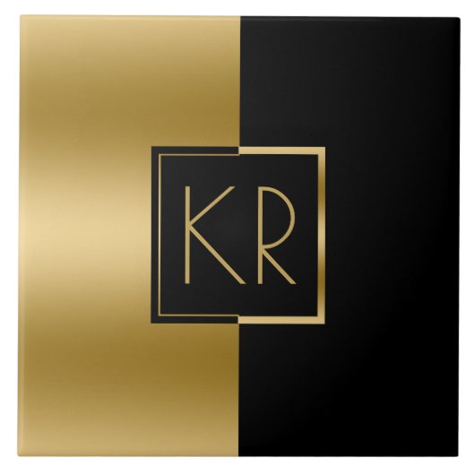 Slick Geometrisch Goud & Zwart Modern Design Tegeltje (Voorkant)