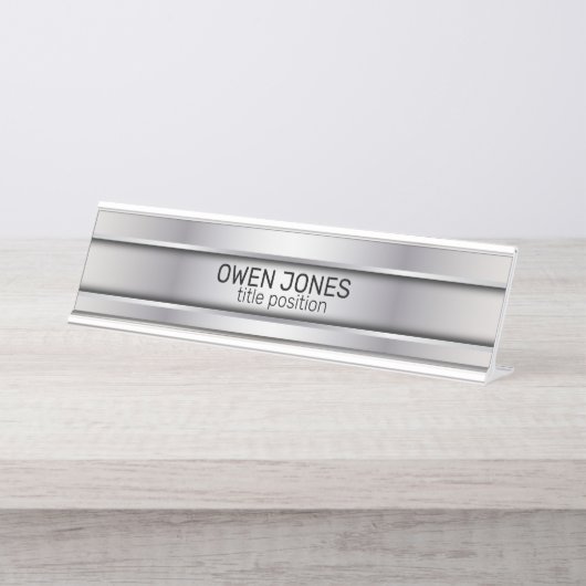 Slick grijs metaal bureau naambordje (Voorkant)