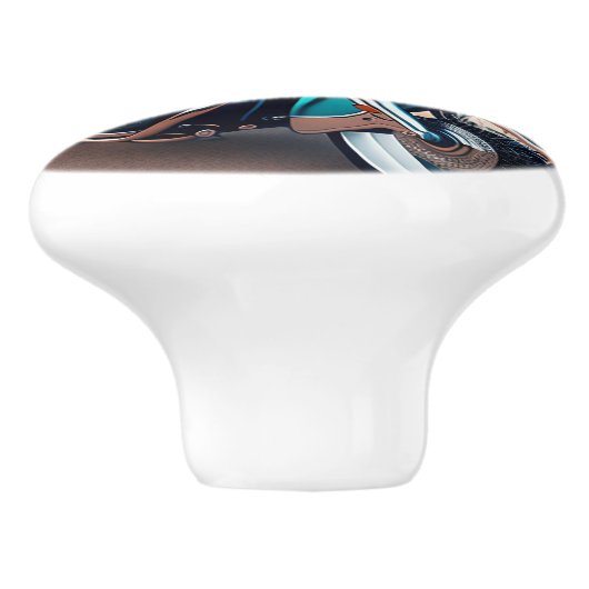 Slick Motorcycle Blue Beach Keramische Knop (Zijkant)