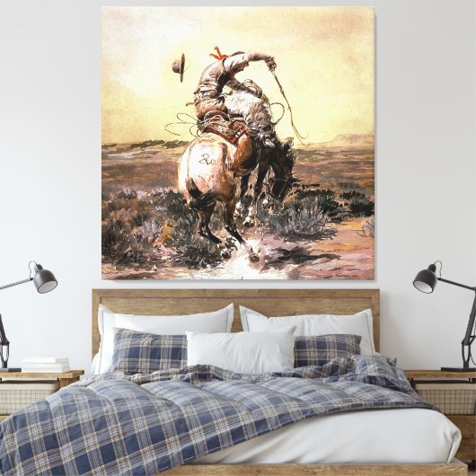 “Slick Rider” Western Art van Charles M Russell Canvas Afdruk (Insitu (Slaapkamer))