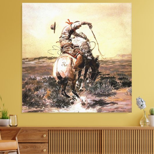 “Slick Rider” Western Art van Charles M Russell Canvas Afdruk (Insitu (Woonkamer))