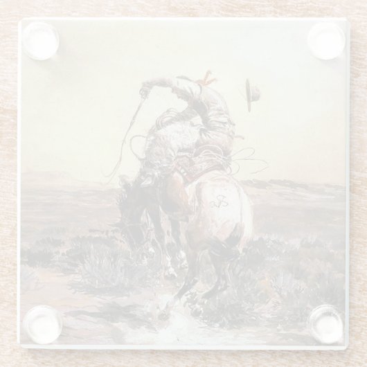 "Slick Rider" Westerne kunst van Charles M Russell Glazen Onderzetter (Achterkant)