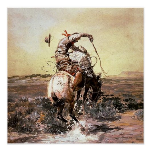 "Slick Rider" Westerne kunst van Charles M Russell Perfect Poster (Voorkant)