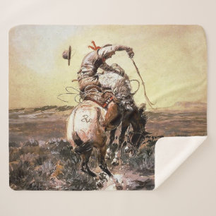 "Slick Rider" Westerne kunst van Charles M Russell Sherpa Deken