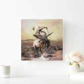 "Slick Rider" Westerne kunst van Charles M Russell Vierkante Klok (Huis)