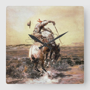 "Slick Rider" Westerne kunst van Charles M Russell Vierkante Klok
