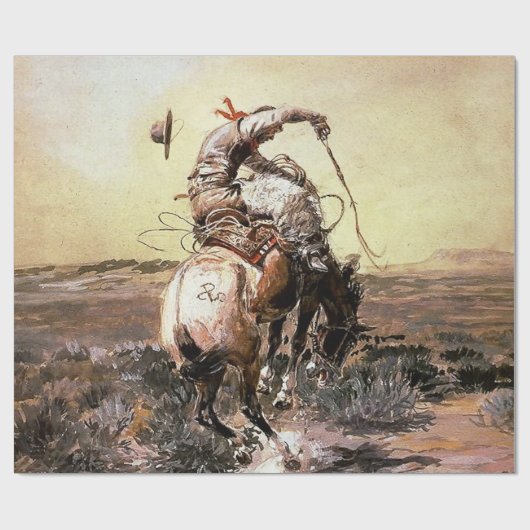 “Slick Rider” Westerse kunst van Charles M Russell Cadeaupapier (Vlak)