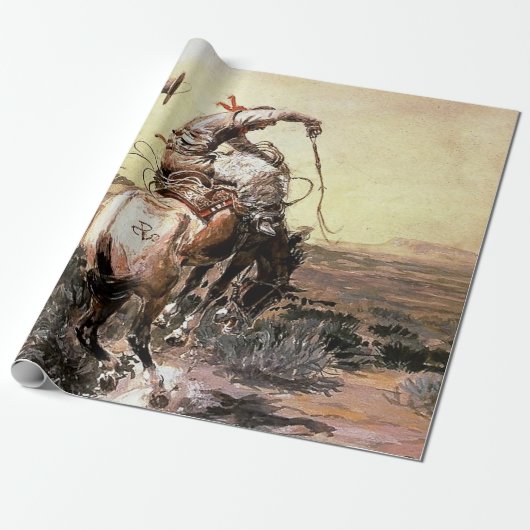 “Slick Rider” Westerse kunst van Charles M Russell Cadeaupapier (Uitgerold)