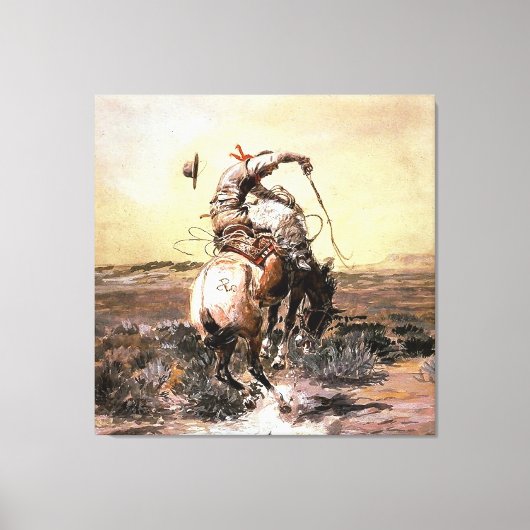 “Slick Rider” Westerse kunst van Charles M Russell Canvas Afdruk (Voorkant)