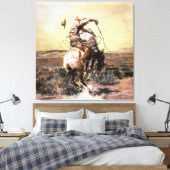 “Slick Rider” Westerse kunst van Charles M Russell Canvas Afdruk (Insitu (Slaapkamer))