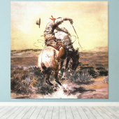 “Slick Rider” Westerse kunst van Charles M Russell Canvas Afdruk (Insitu (Houten vloer))