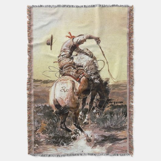 “Slick Rider” Westerse kunst van Charles M Russell Deken (Voorkant Verticaal)