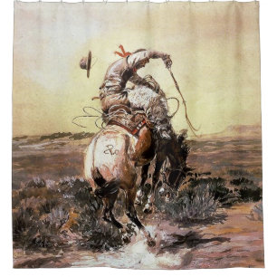 “Slick Rider” Westerse kunst van Charles M Russell Douchegordijn