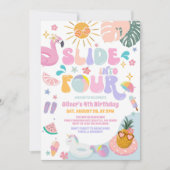 Slide Into Four Pool Party Summer 4th Birthday Kaart (Voorkant)