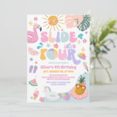 Slide Into Four Pool Party Summer 4th Birthday Kaart (Staand voorkant)