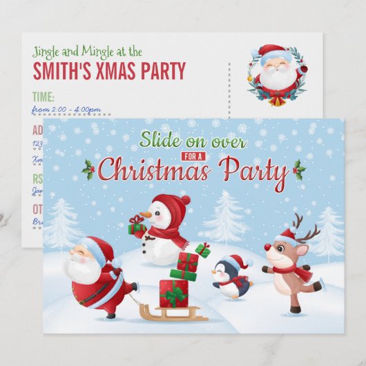 Slide on Over voor een uitnodiging voor een kerstf (Voorkant / Achterkant)