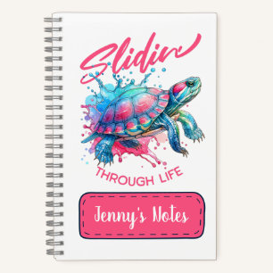 Slidin' Through Life Turtle Kleurrijke Waterverf Notitieboek