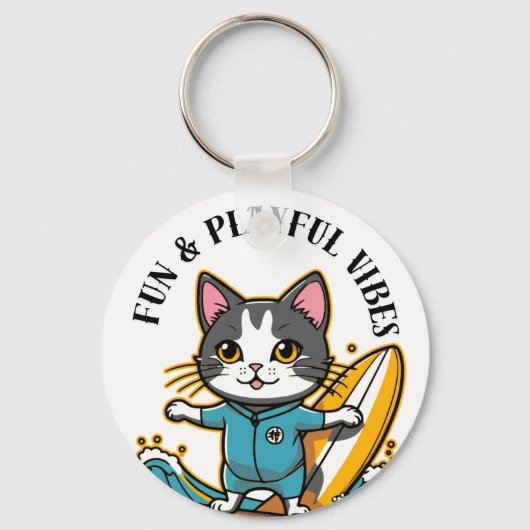 Sliding Cat Fun & Playful Vibes Sleutelhanger (Voorkant)