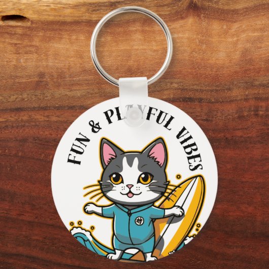 Sliding Cat Fun & Playful Vibes Sleutelhanger (Voorkant)