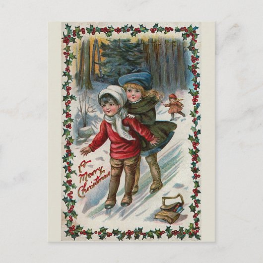 "Sliding Down The Hill" Vintage Christmas Briefkaa Feestdagenkaart (Voorkant)