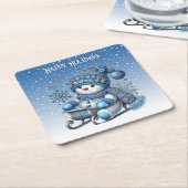 Sliding Snowman Christmas Holiday Paper Onderzette Kartonnen Onderzetters (Schuin)