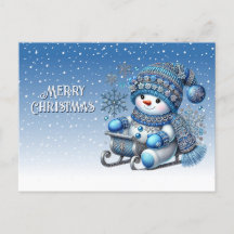 Sliding Snowman Holiday Christmas Briefkaart