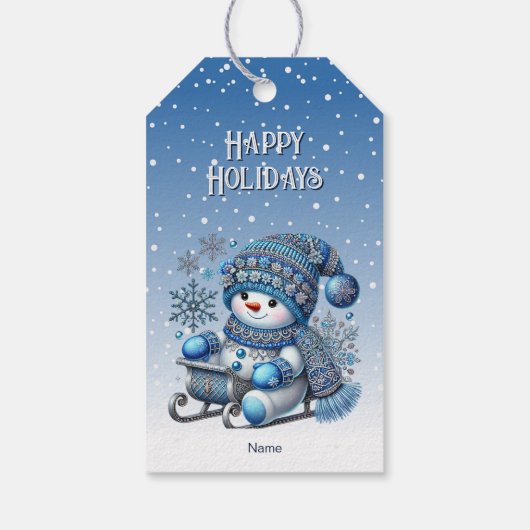 Sliding Snowman Kerstcadeau Label Cadeaulabel (Achterkant)
