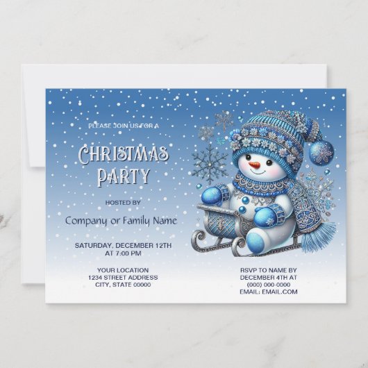 Sliding Snowman kerstfeest uitnodiging (Voorkant)